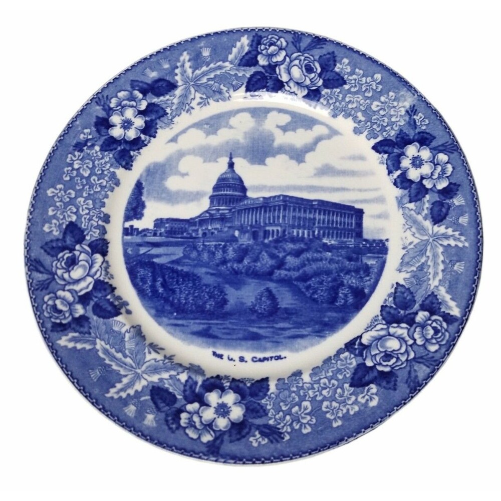 W. Adams Co. the U.S. Capitol flow blue collectible historical Souvenir plate